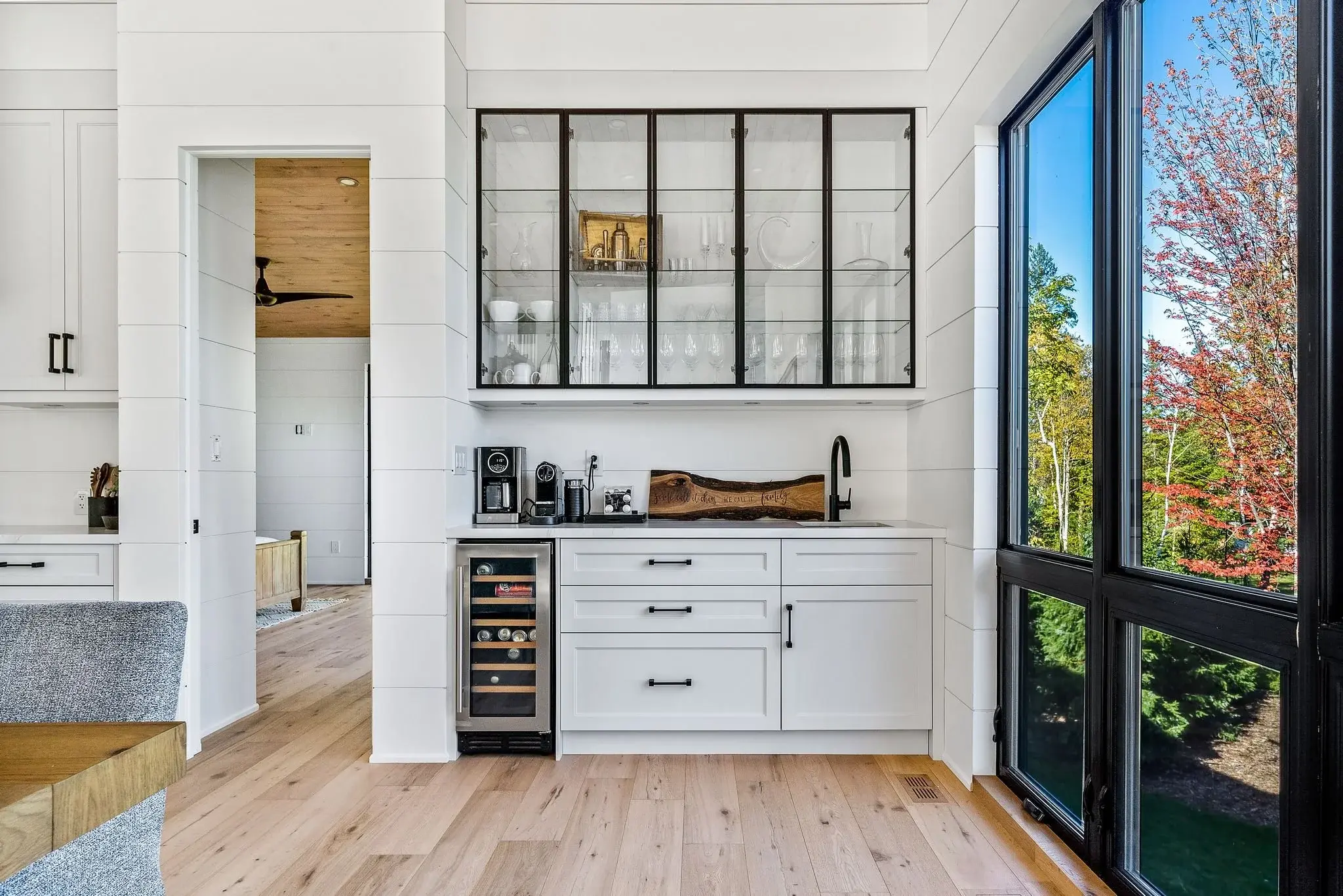 The View on Balsam: butler's pantry with glass-front cabinet and wine fridge